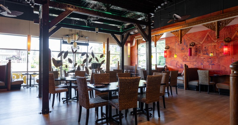 Interior, tables and chairs ready for guests