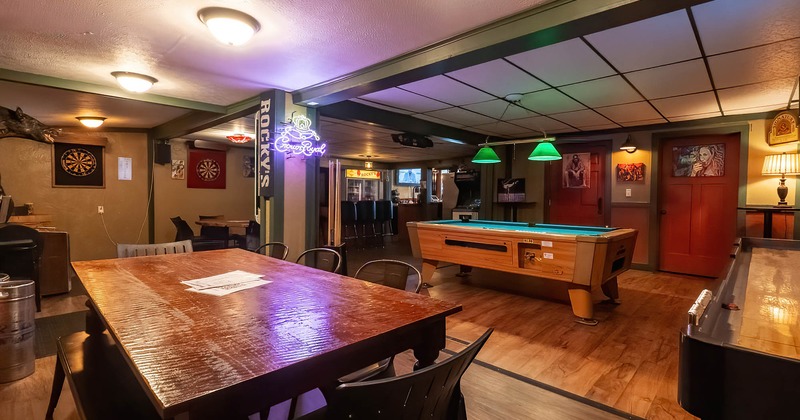 Interior, table and chairs, pool table