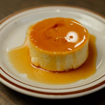 Flan topped with caramel sauce.