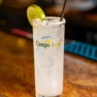 Paloma cocktail, served on the bar.