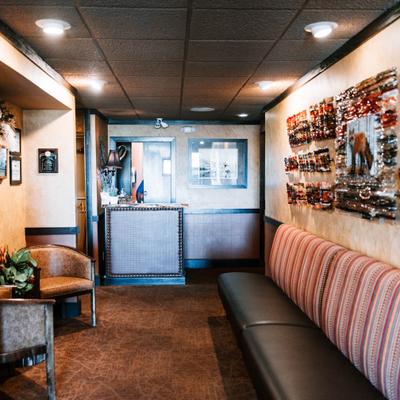 Reception area with banquette seating.