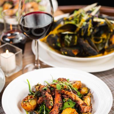 Red wine and seafood