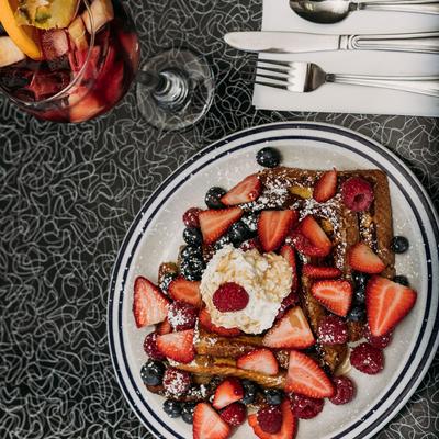 Very Berry French toast with Red Sangria, top view
