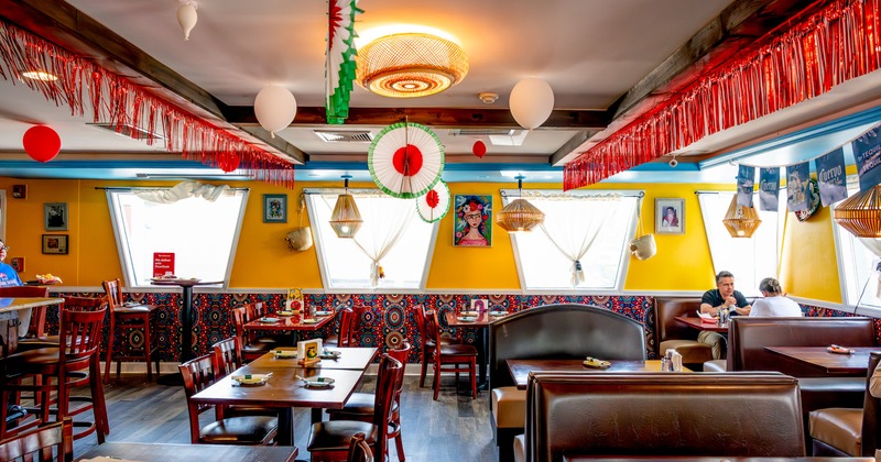 Interior, bright and colorful dining area