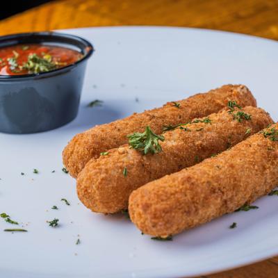 Mozzarella sticks, with marinara sauce.