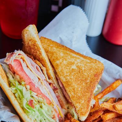 Club Sandwich with sweet potato fries.