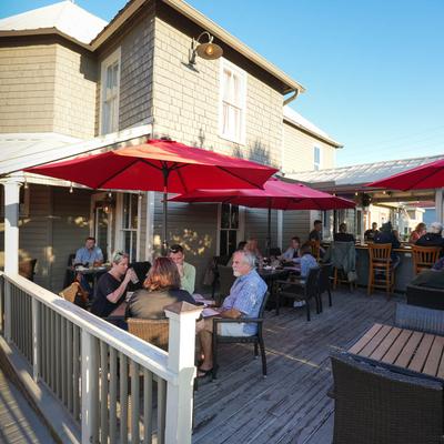 People sitting at the outdoor patio.