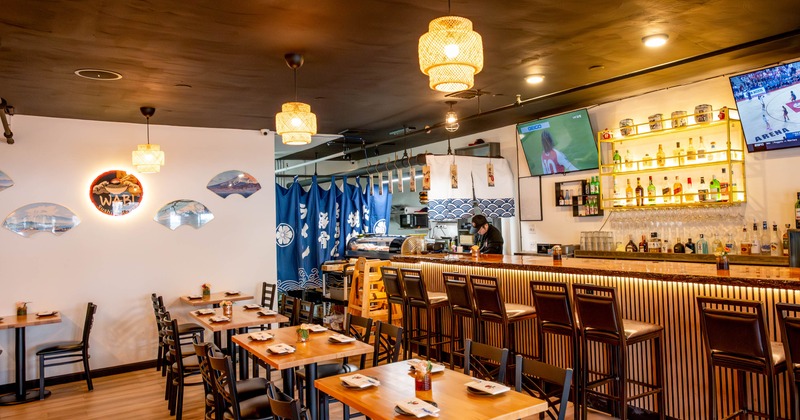 Interior, tables and chairs ready for guests