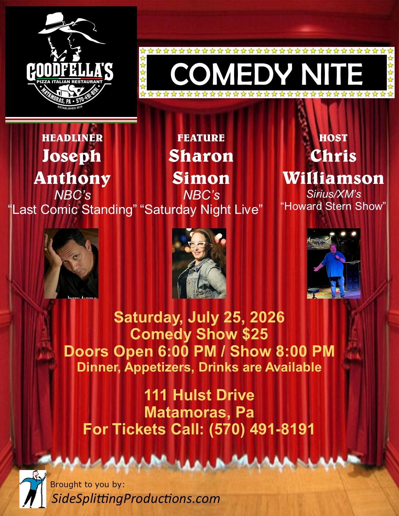 Comedy Show dinner drinks appetizers available