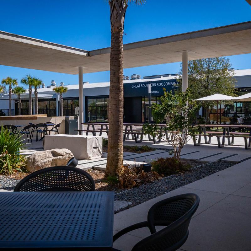 Outdoor seating area with tables