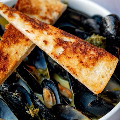 Mussels, top view.