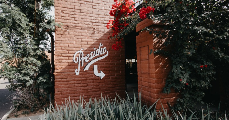 Exterior, entrance to restaurant, sign on the wall