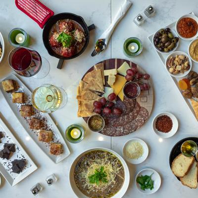 Various food and drinks.