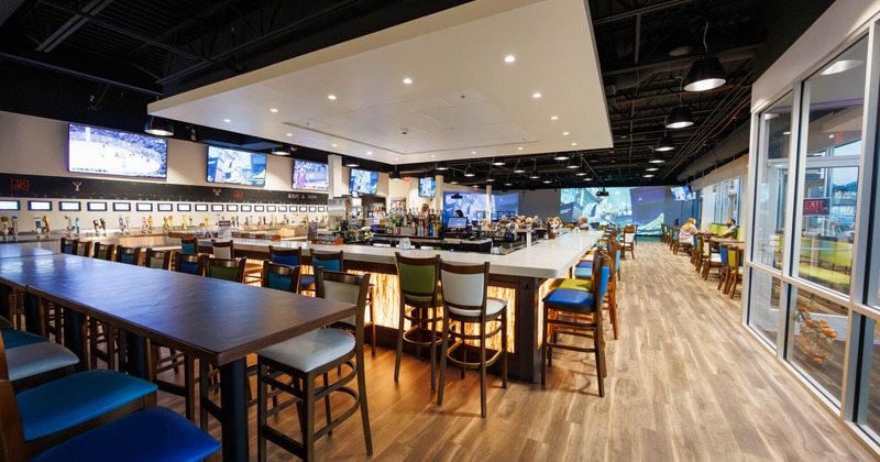 Interior, high seating tables with bar stools