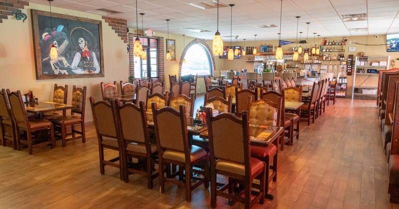 Dining space, tables for multiple people