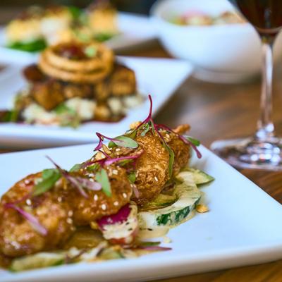 Fried shrimp glazed in red chile.