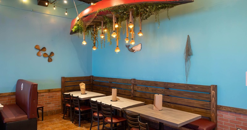 Dining area, decorations on the ceiling