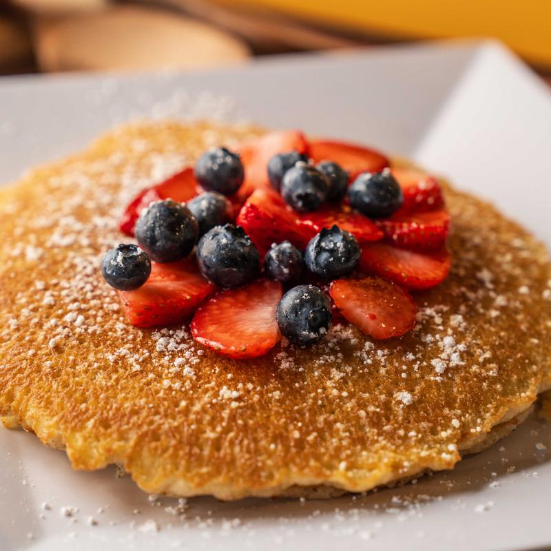 Fresh Berry Vegan Pancakes with choice of protein photo