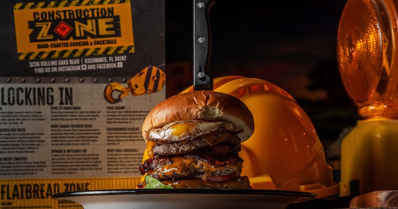 A served burger on display