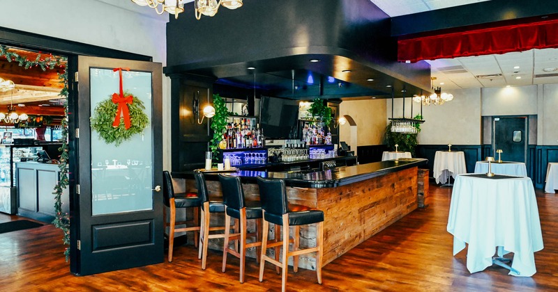 Interior, bar area, bar stools