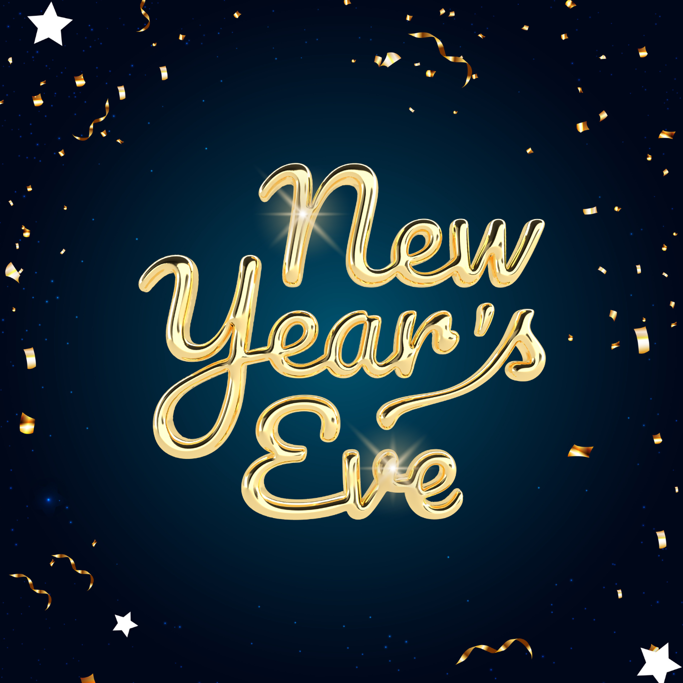 Black background with gold letters saying New Years Eve