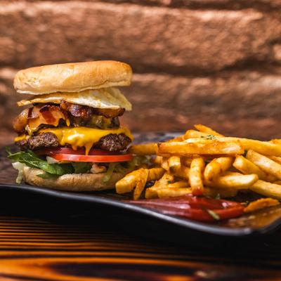 Bacon Cheese Burger and fries.