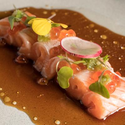 Fatty salmon wasabi, closeup.