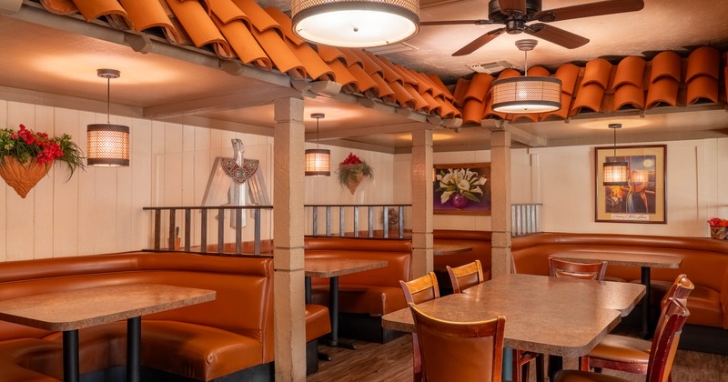 Interior, tables, chairs and restaurant booths