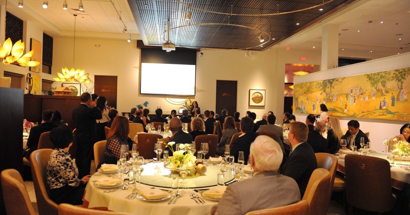 Interior, round table set for guests