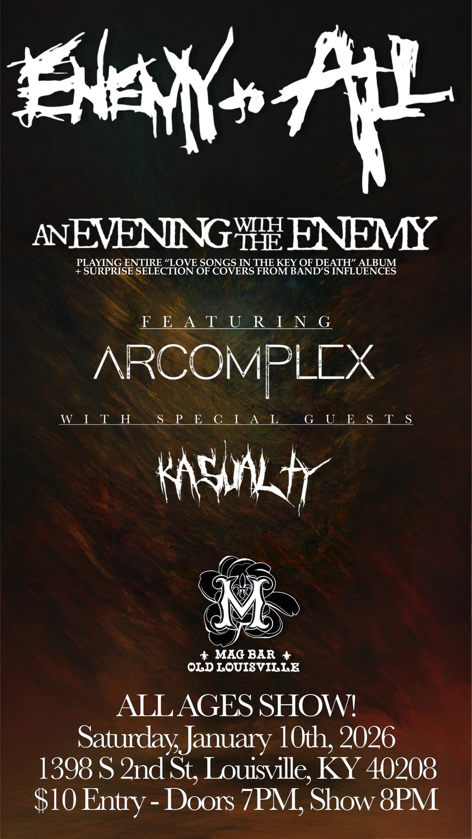 (All Ages!) An Evening with the Enemy: ENEMY TO ALL, ARCOMPLEX, KASUALTY event photo