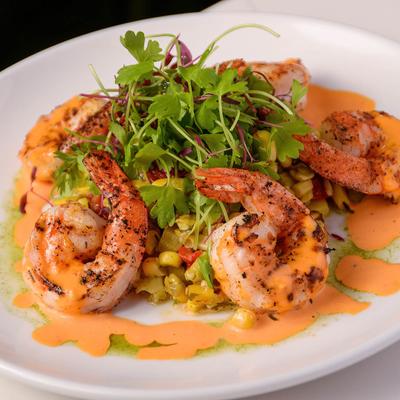 grilled shrimp and charred corn salad.