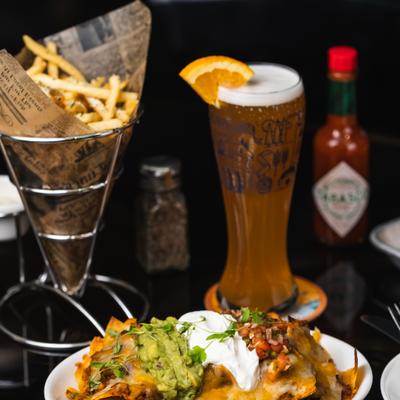 Nachos, fries, and beer.