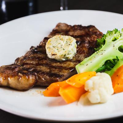 Ribeye steak, side view