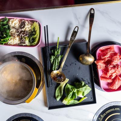 A hot pot meal setup.
