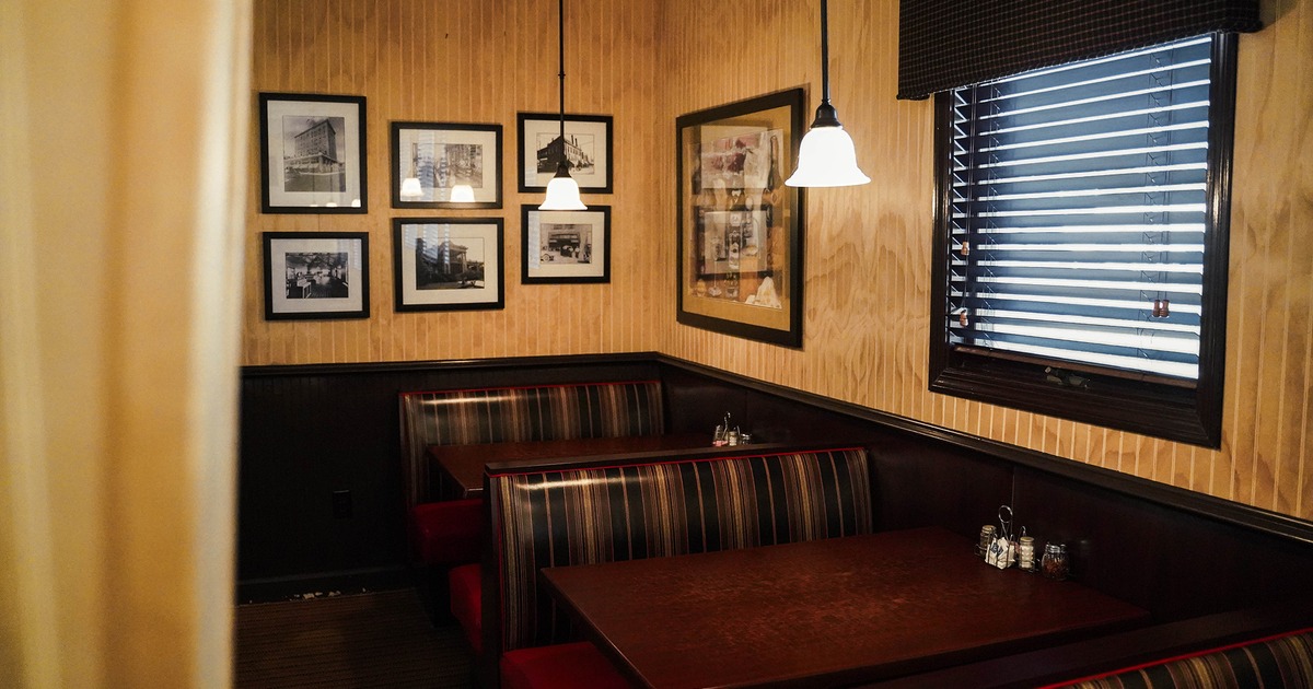 Interior space, lined up dining booths