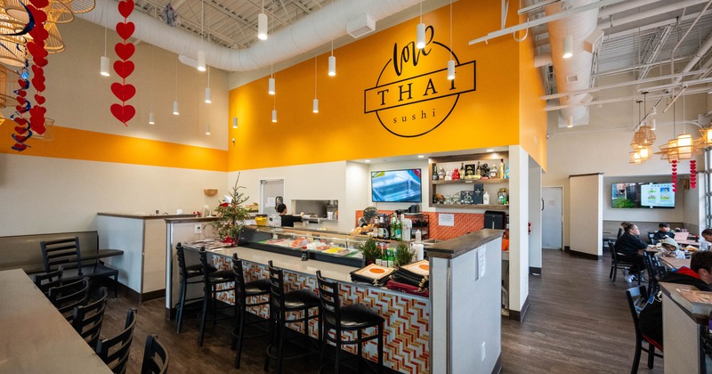 Interior, bar area, bar and bar stools