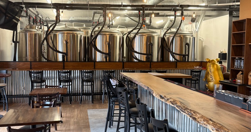 Interior, bar area, bar and bar stools