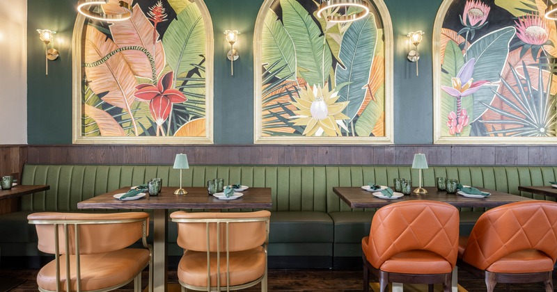 Interior, seating area with  banquette seating