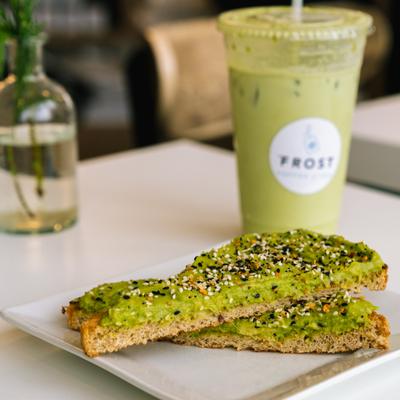 Avocado & Everything but the Bagel Seasoning toast and Matcha tea.