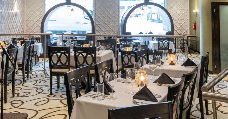 Banquet room, set tables ready for guests