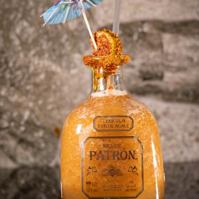 Margarita in a Patron tequila bottle.