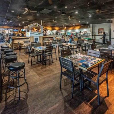 Interior, diner room, tables and chairs.