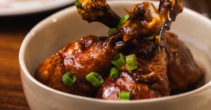 General Tso's chicken lollipops bowl