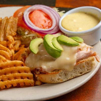 Smoked Turkey Melt - smoked turkey, melted jack, LTO, and avocado slices.