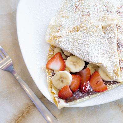 Crepe with Nutella, bananas, and strawberries