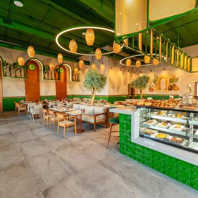 Interior and bakery display.