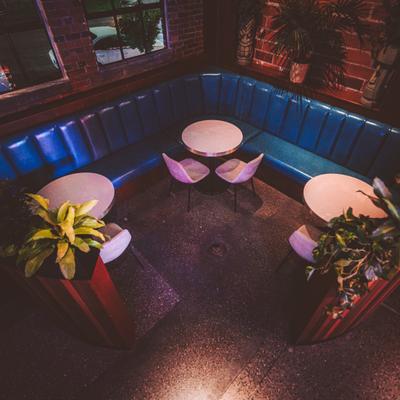 Interior, seating and tables, room decorated with plants