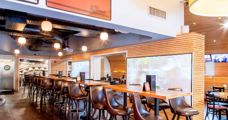 Interior, tables and upholstered leather seats