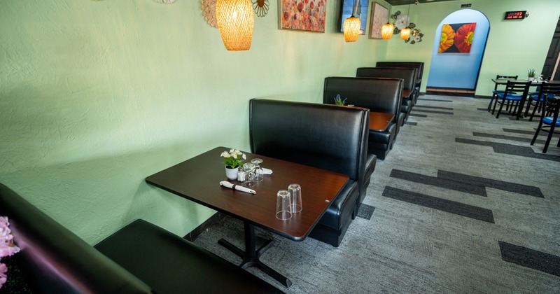 Interior, leather dining booths