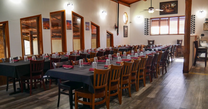 Diner room, tables,set up for 18 people